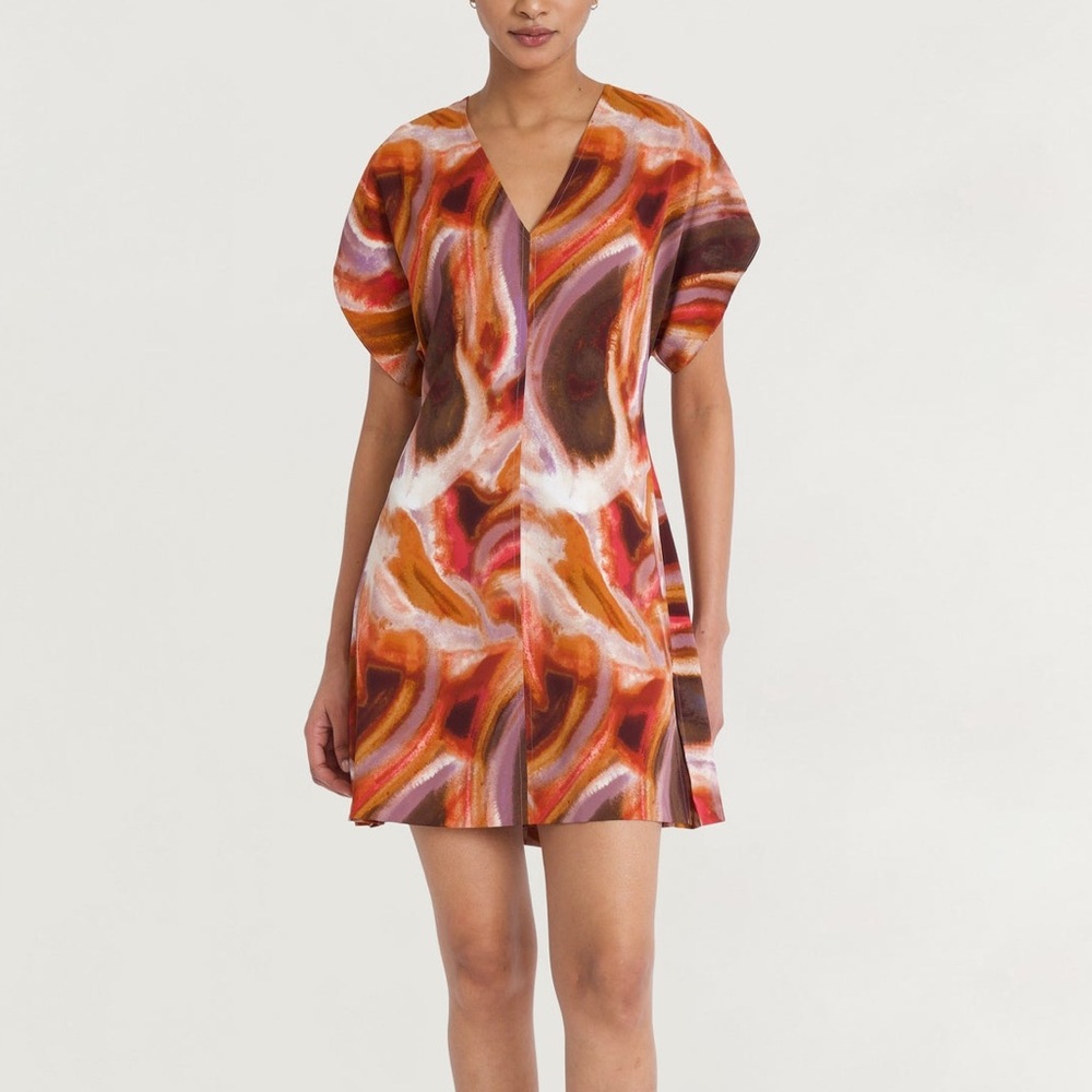 Luxely Nebula‎ Women's 10 Mini Dress Marble Print Flutter Sleeve Casual Brunch